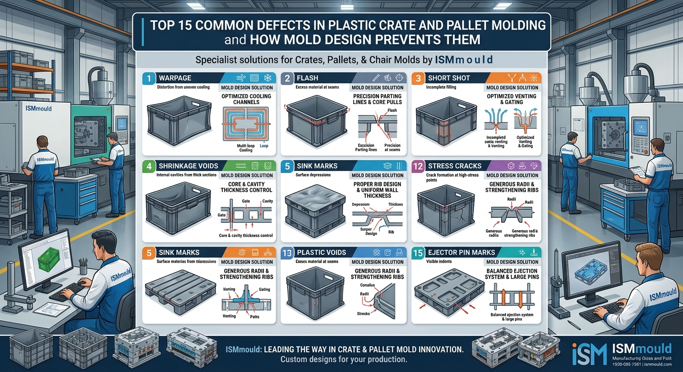 Top 15 Common Defects in Plastic Crate and Pallet Molding and How Mold Design Prevents Them